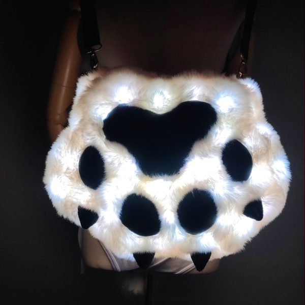 LED faux fur paw bagpack