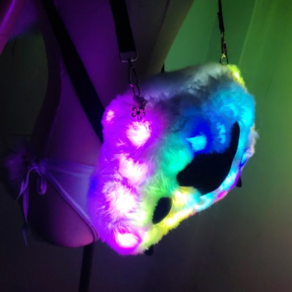 LED faux fur paw bagpack